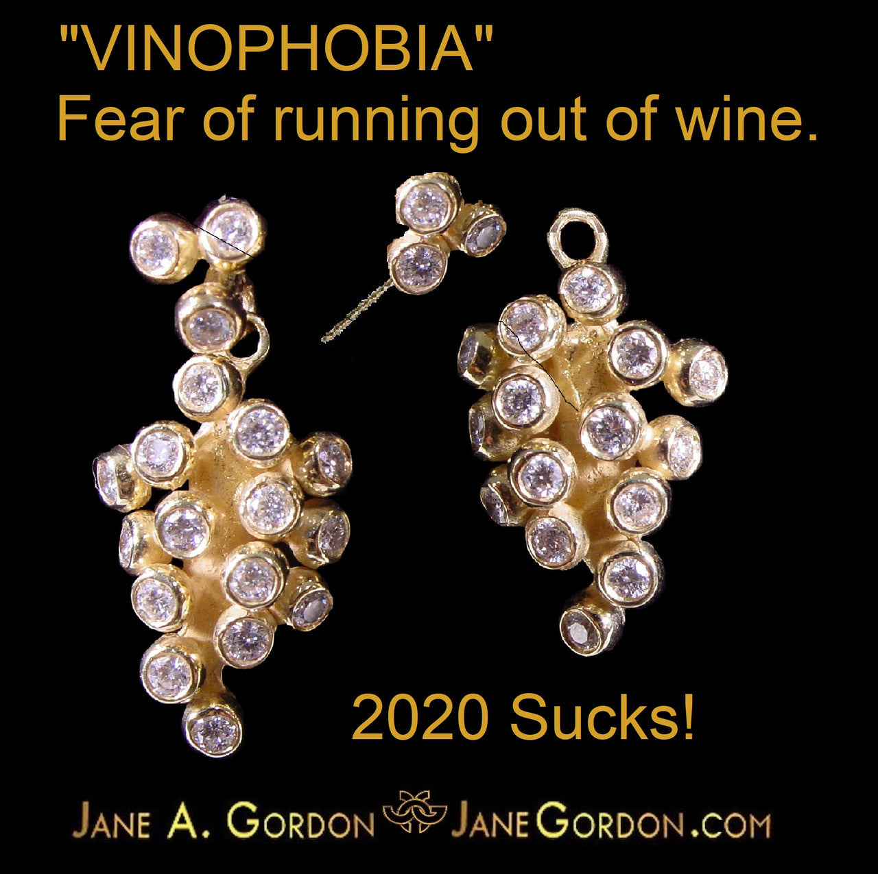 Grapes Drop Earrings: 14K Gold with Diamonds-14