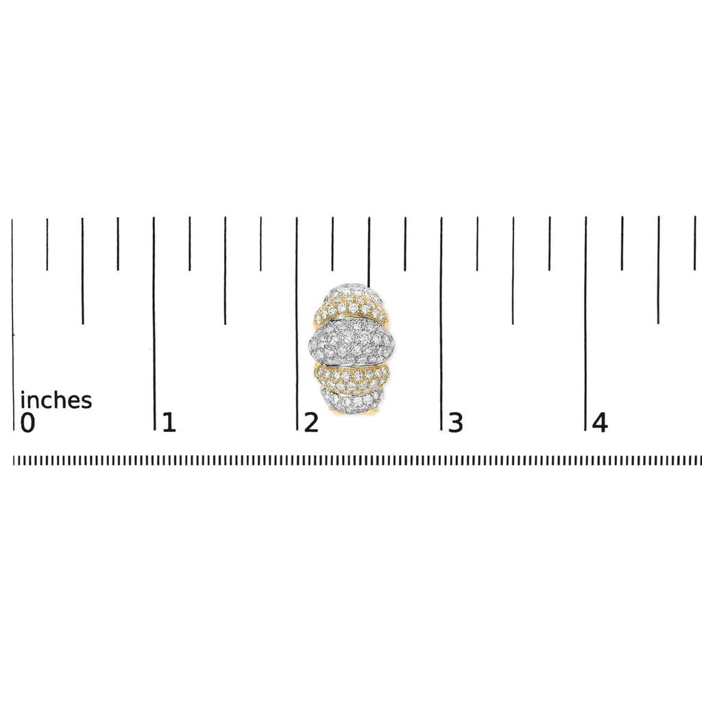 18K Two-Toned Gold 5.00 Cttw Diamond Three-tier Domed Button Omega Back Earrings (G-H Color, VS2-SI1 Clarity)-4