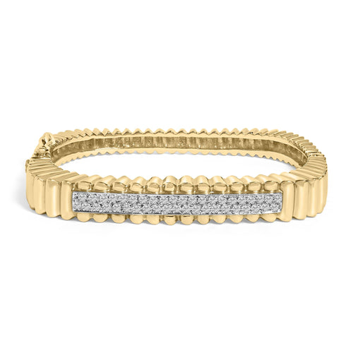 14K Yellow Gold 1 1/4 Cttw Diamond Ribbed Rounded Rectangle Bangle Bracelet (G-H Color, VS2-SI1 Clarity) - 7.75" Inches-0