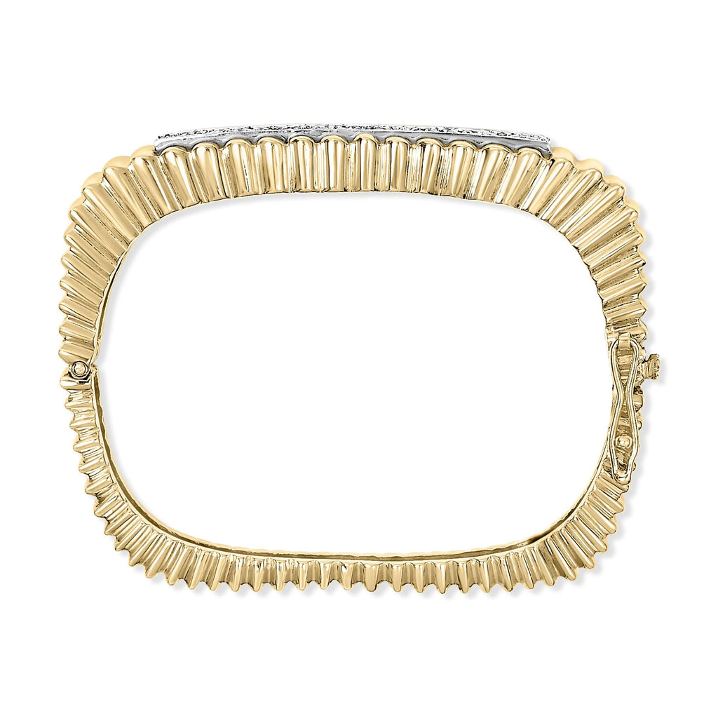 14K Yellow Gold 1 1/4 Cttw Diamond Ribbed Rounded Rectangle Bangle Bracelet (G-H Color, VS2-SI1 Clarity) - 7.75" Inches-3