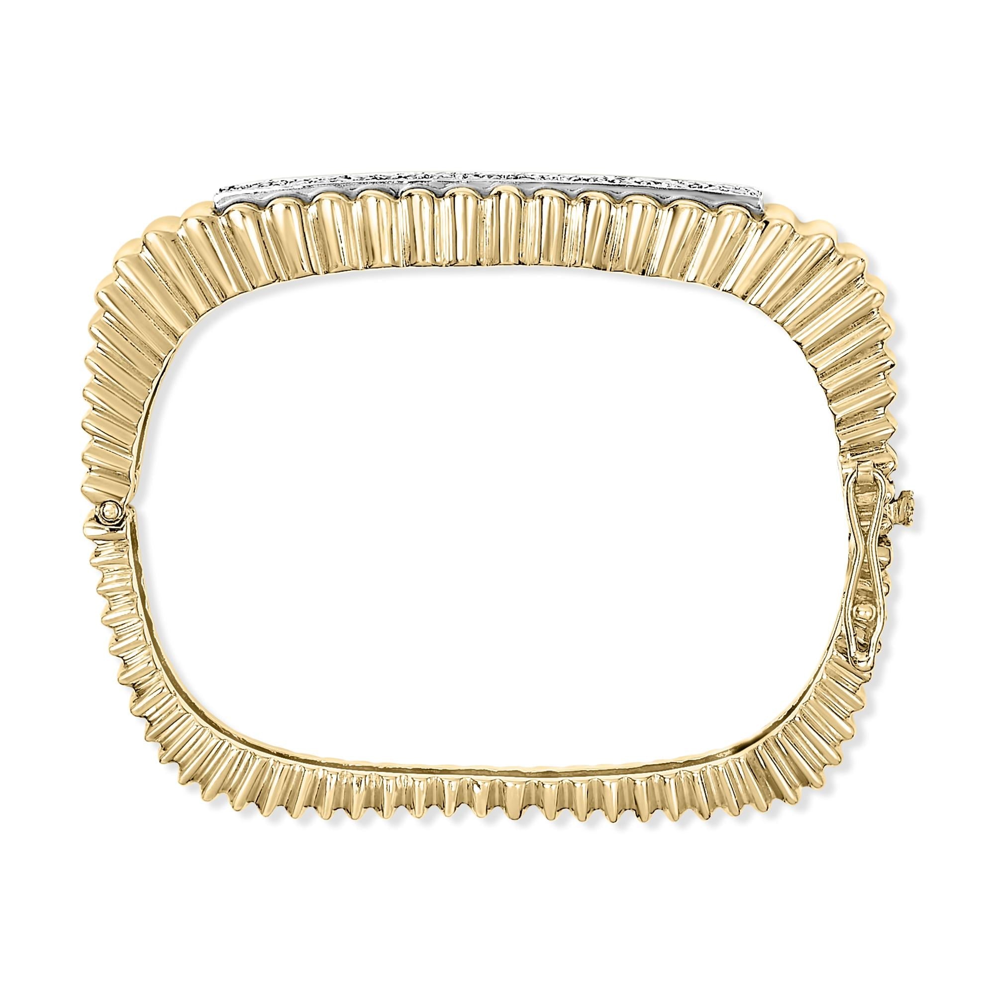 14K Yellow Gold 1 1/4 Cttw Diamond Ribbed Rounded Rectangle Bangle Bracelet (G-H Color, VS2-SI1 Clarity) - 7.75" Inches-3