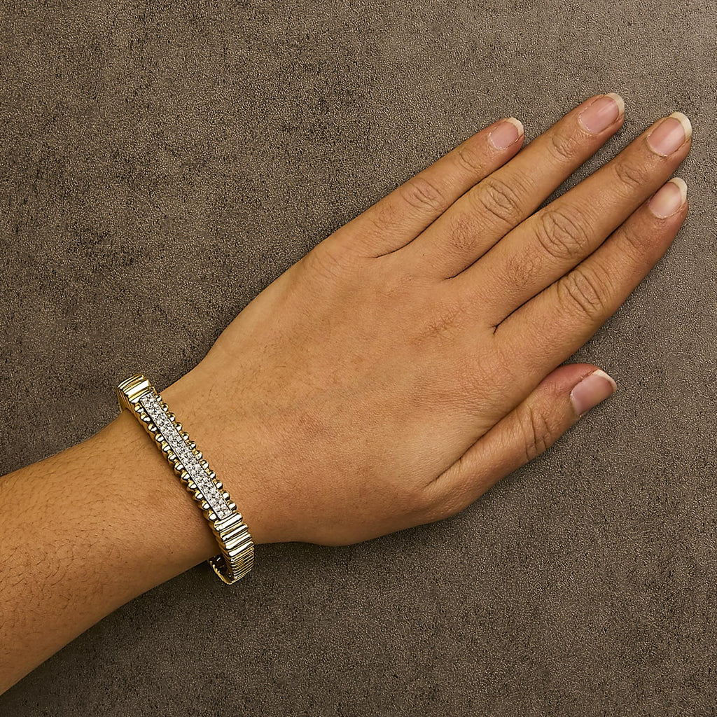 14K Yellow Gold 1 1/4 Cttw Diamond Ribbed Rounded Rectangle Bangle Bracelet (G-H Color, VS2-SI1 Clarity) - 7.75" Inches-2