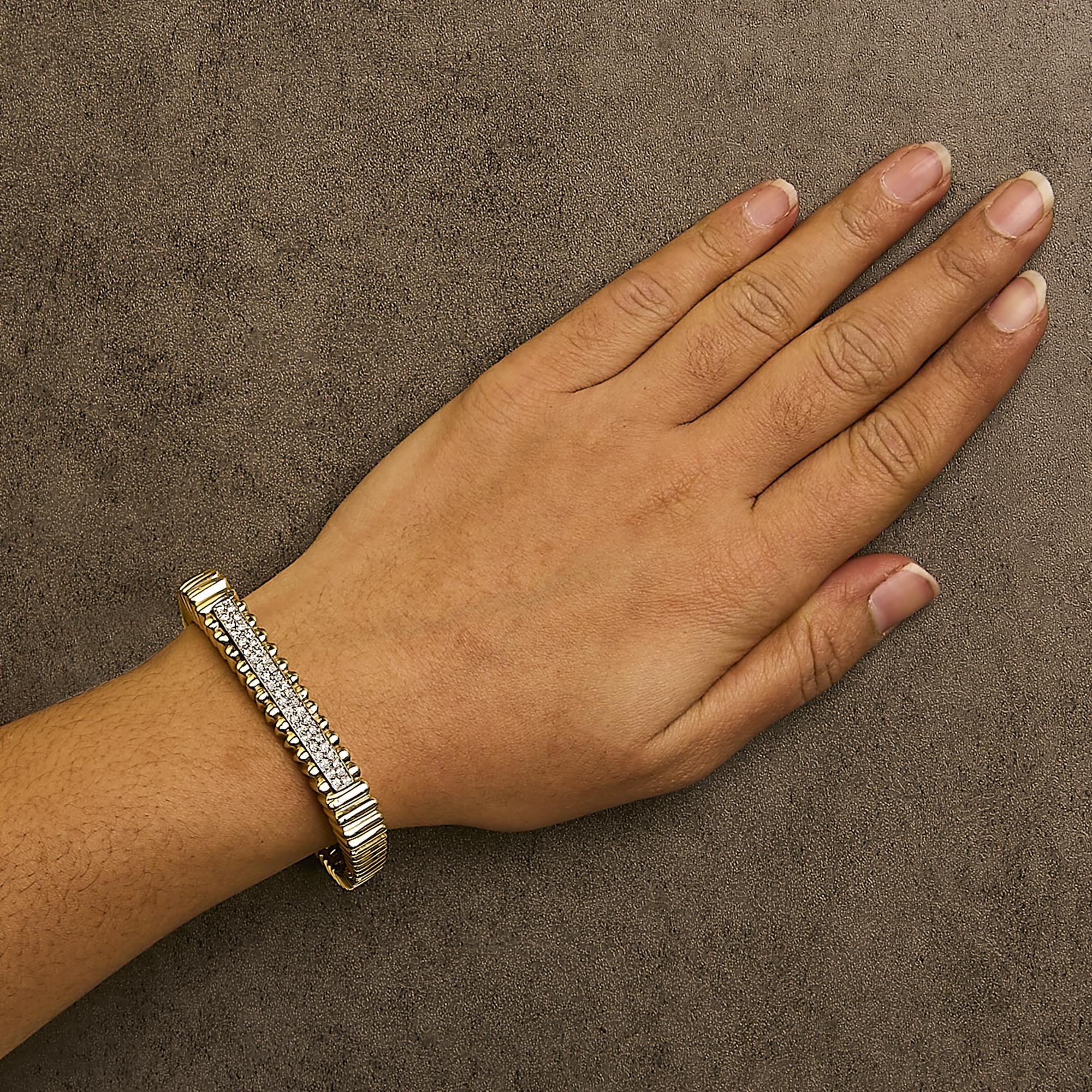14K Yellow Gold 1 1/4 Cttw Diamond Ribbed Rounded Rectangle Bangle Bracelet (G-H Color, VS2-SI1 Clarity) - 7.75" Inches-2