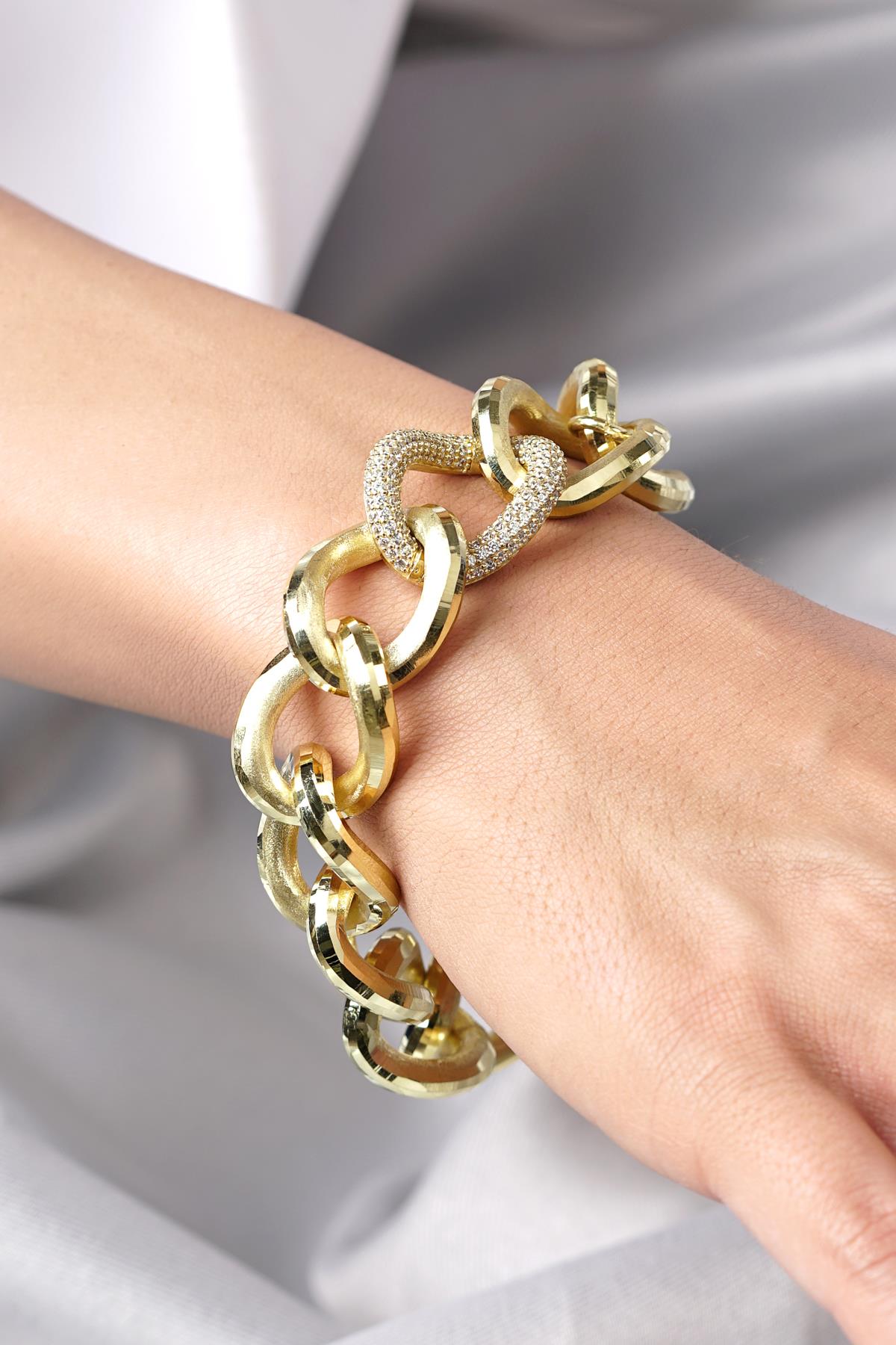 14ct Gold Stone Hoop Gourmet Bracelet-3
