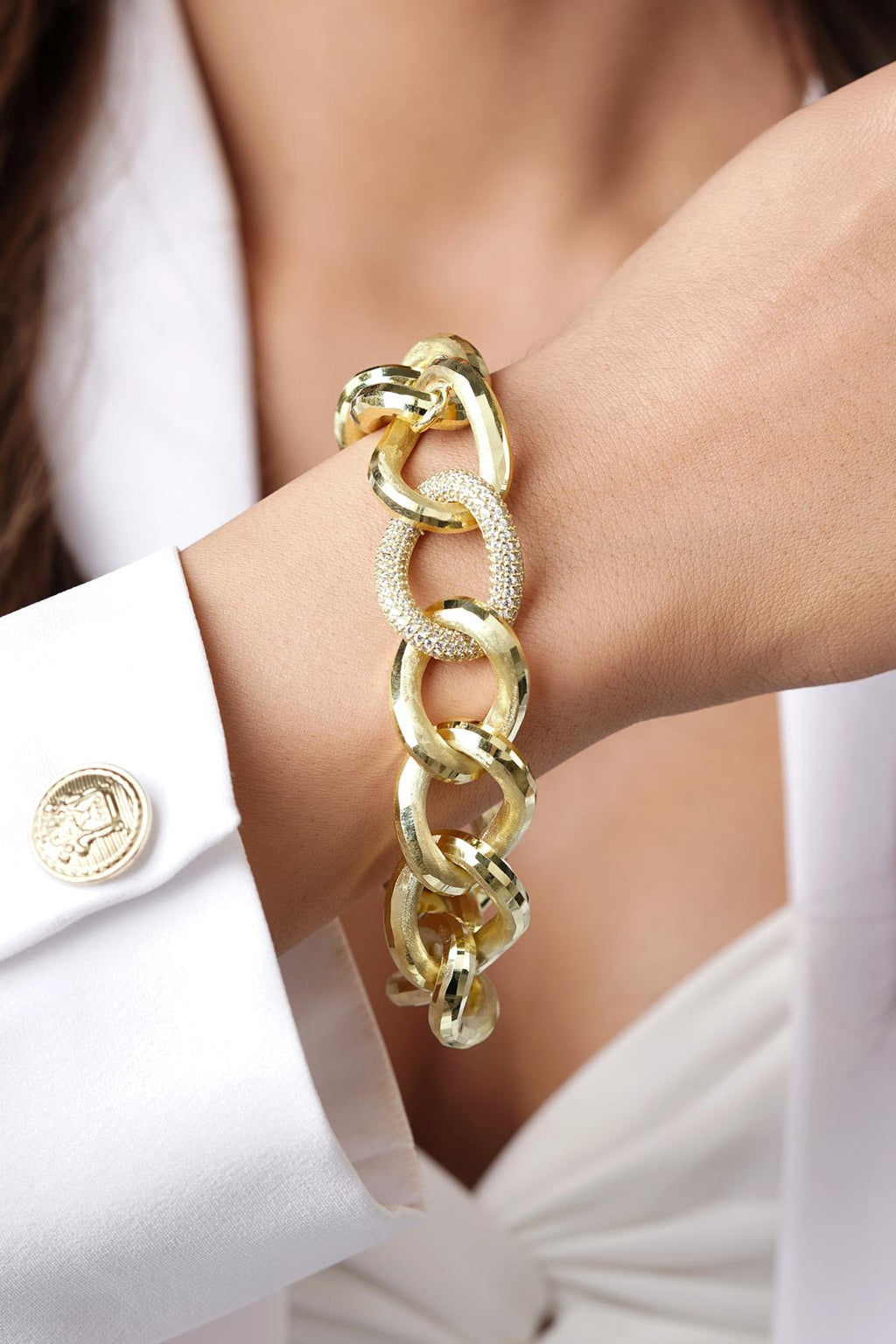 14ct Gold Stone Hoop Gourmet Bracelet-4