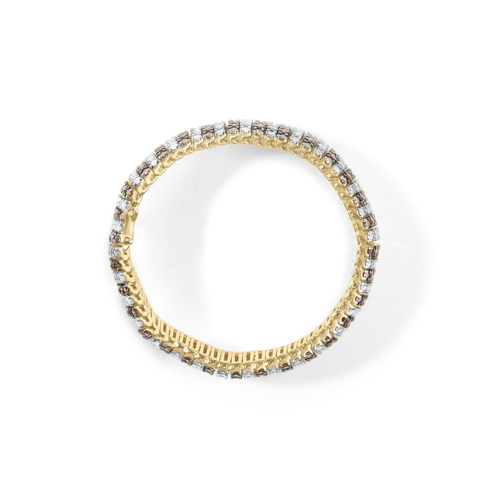 10K Yellow Gold 10 CTW 1/3 Cttw Alternating Coco Color and White Diamond 5 Row Tennis Bracelet (Brown/H-I Color, SI1-SI2 Clarity) - Size 7.25-3