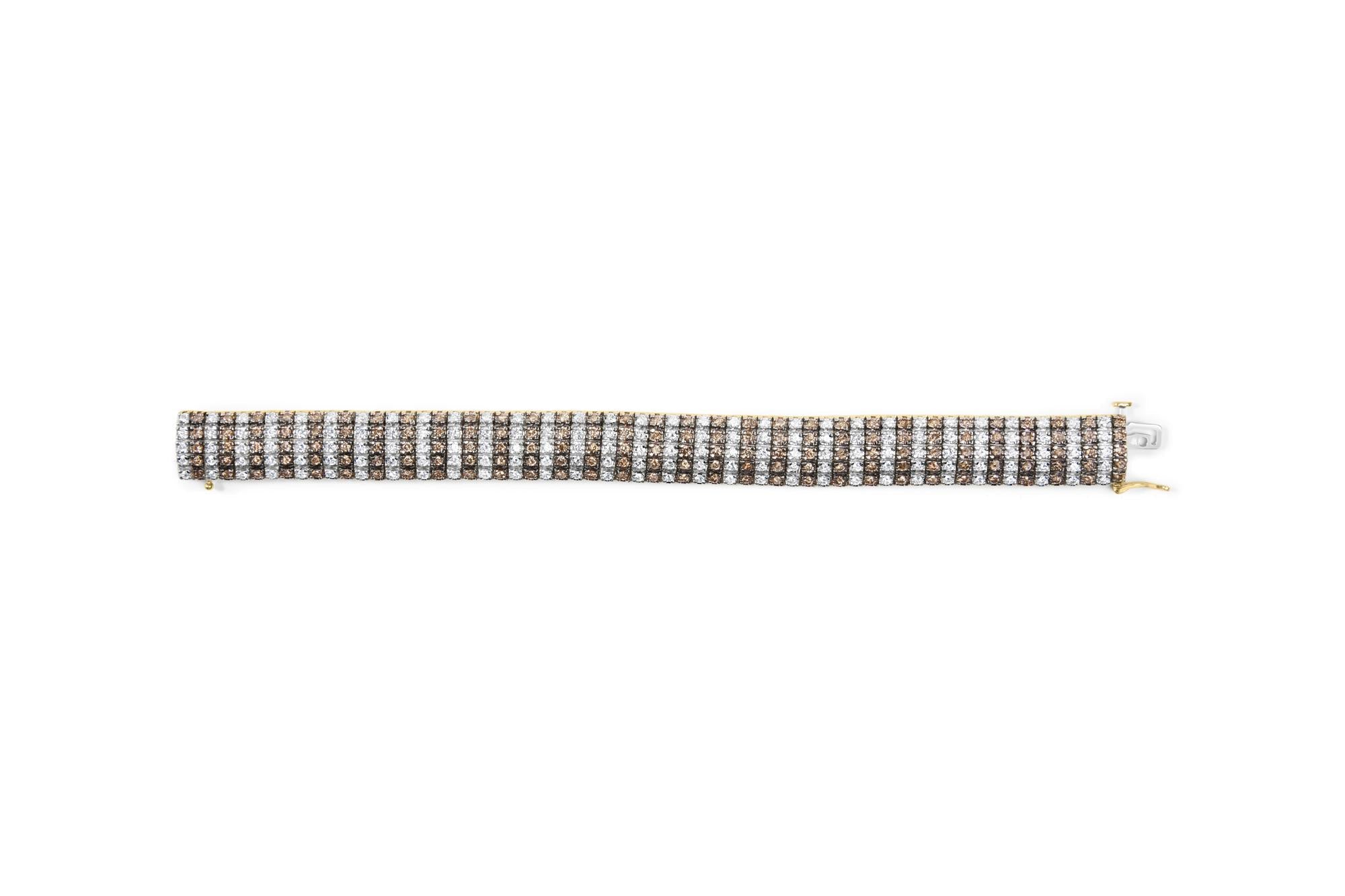 10K Yellow Gold 10 CTW 1/3 Cttw Alternating Coco Color and White Diamond 5 Row Tennis Bracelet (Brown/H-I Color, SI1-SI2 Clarity) - Size 7.25-4