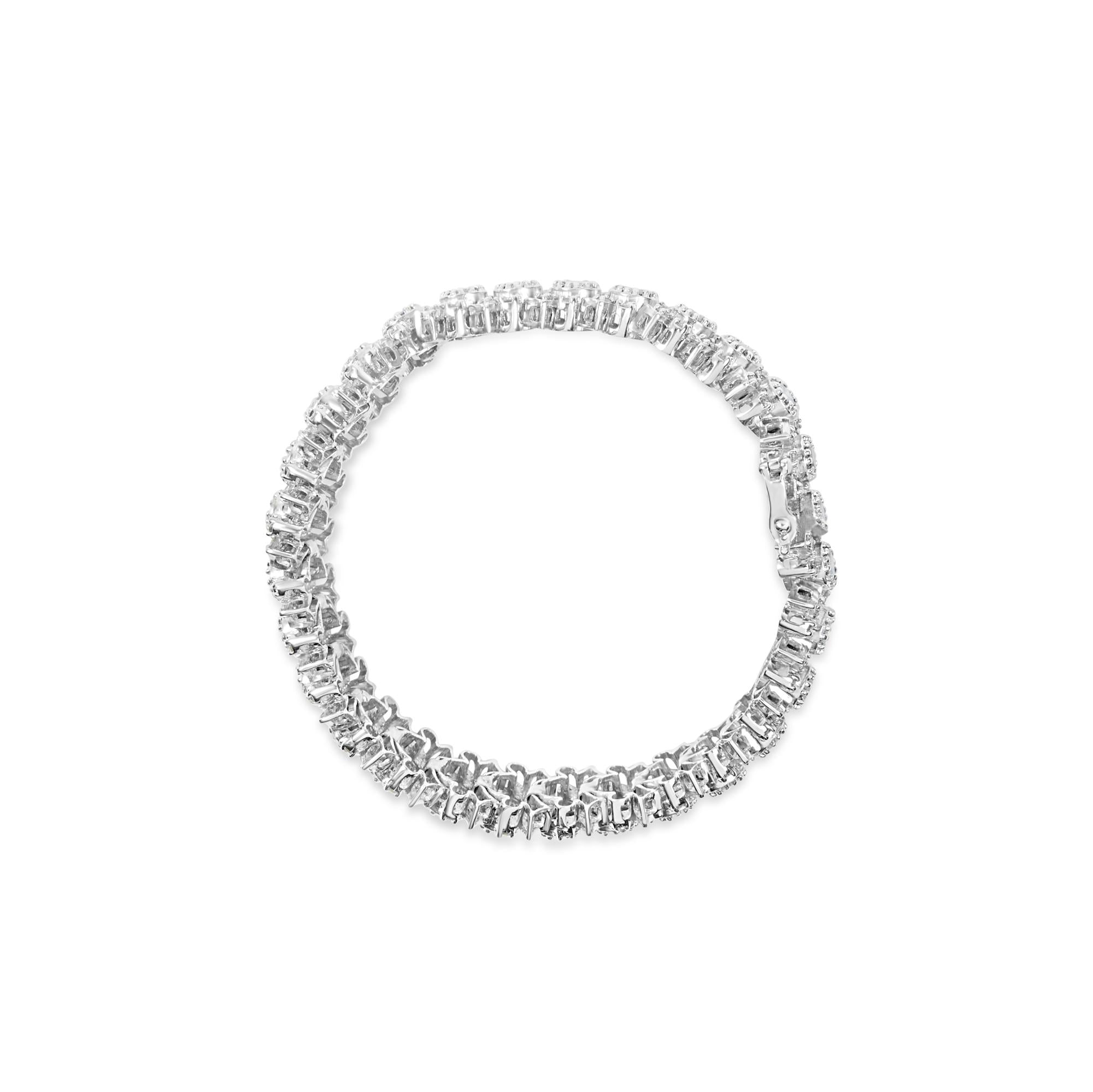 14K White Gold 10.0 Cttw Blue and White Diamond Vintage-Inspired Floral Cluster Link 7" Bracelet (H-I Color, SI2-I1-3