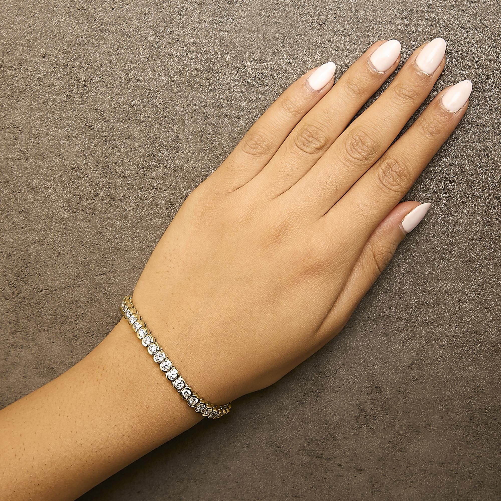 14K Yellow Gold 8.00 Cttw Half Bezel Set Diamond Tennis Bracelet (H-I Color, SI2-I1 Clarity) - 7" Inches-2