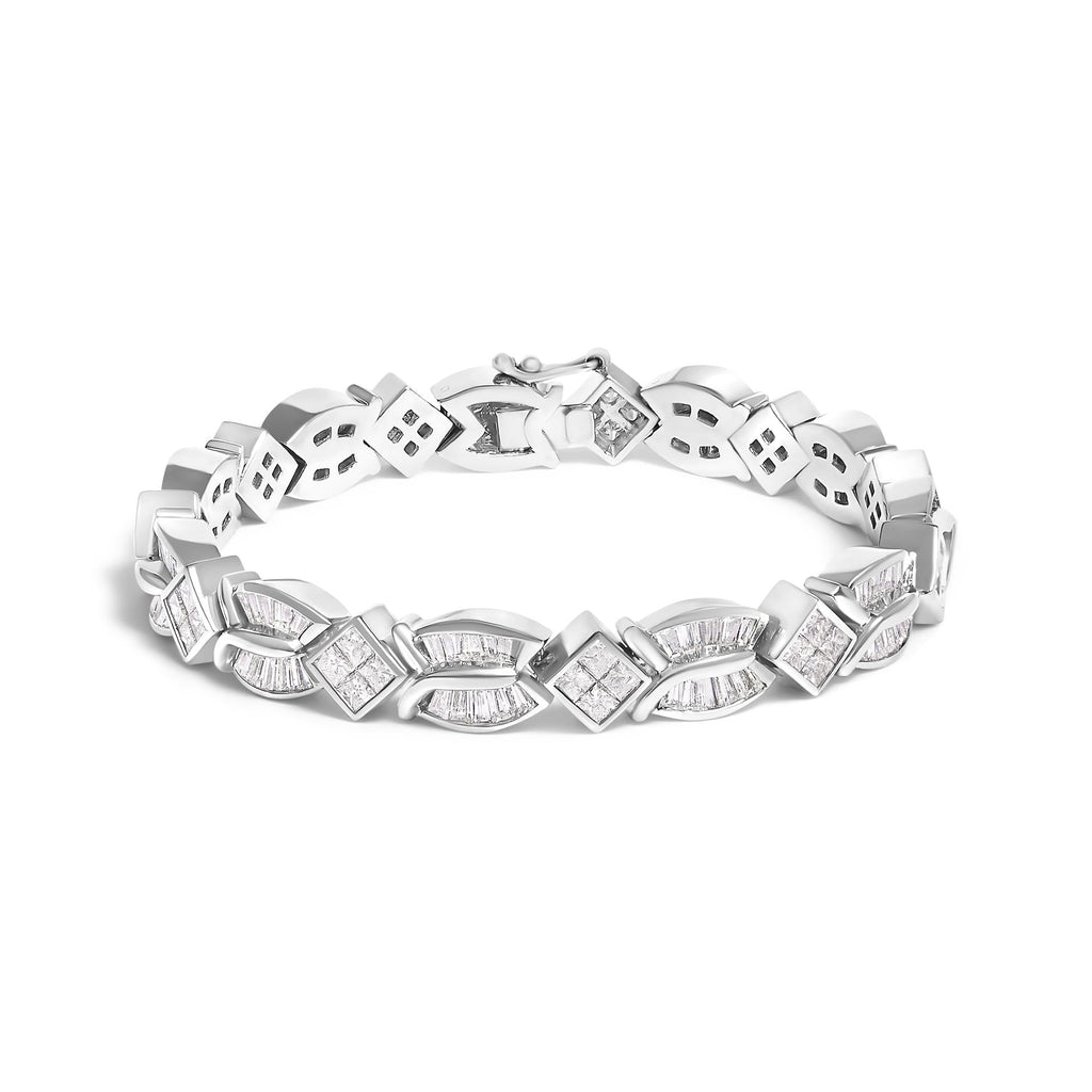 14K White Gold 8 5/8ct Cttw Princess and Baguette Diamond Geometric Twist Link Bracelet (G-H Color, VS1-VS2 Clarity) - 7"-0