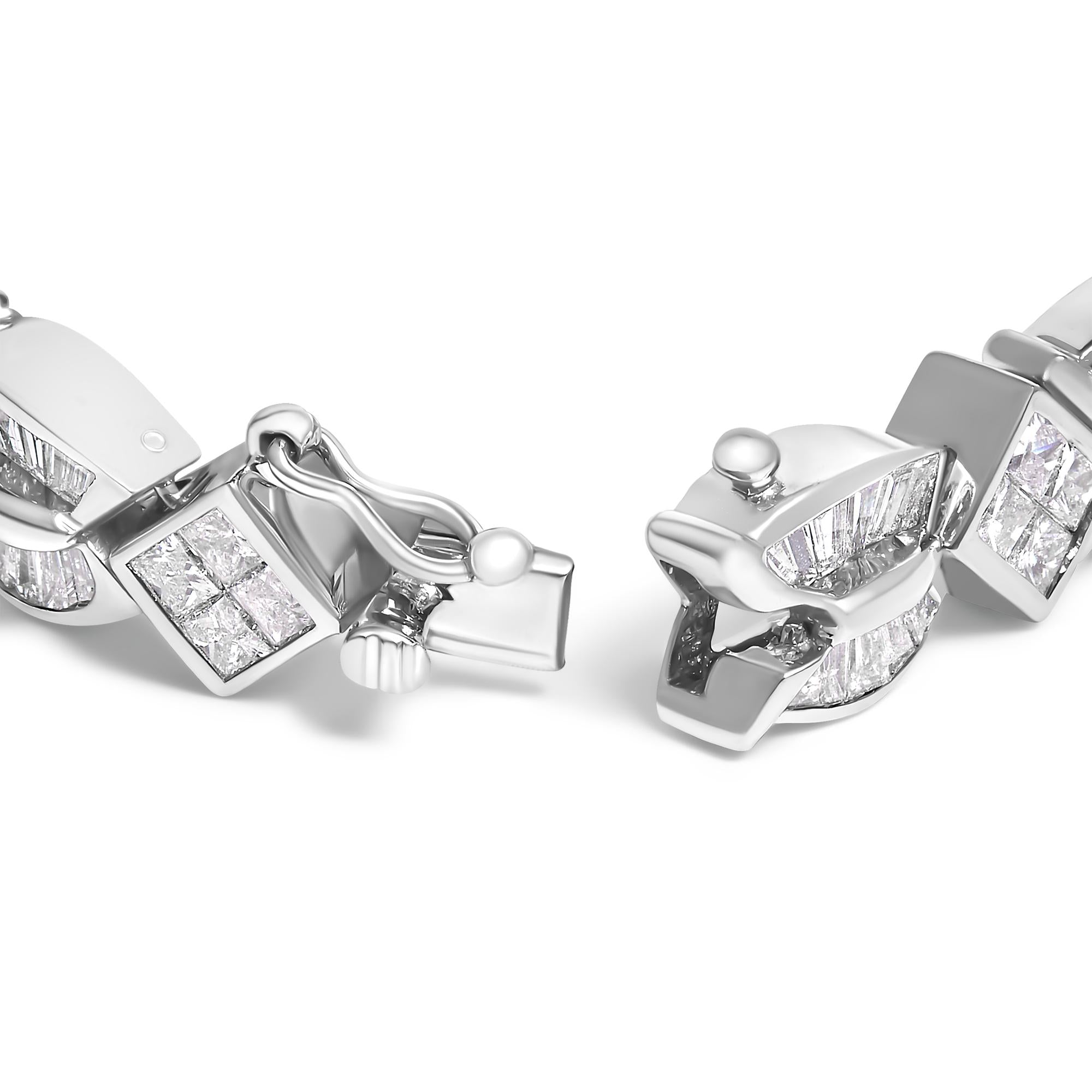 14K White Gold 8 5/8ct Cttw Princess and Baguette Diamond Geometric Twist Link Bracelet (G-H Color, VS1-VS2 Clarity) - 7"-1