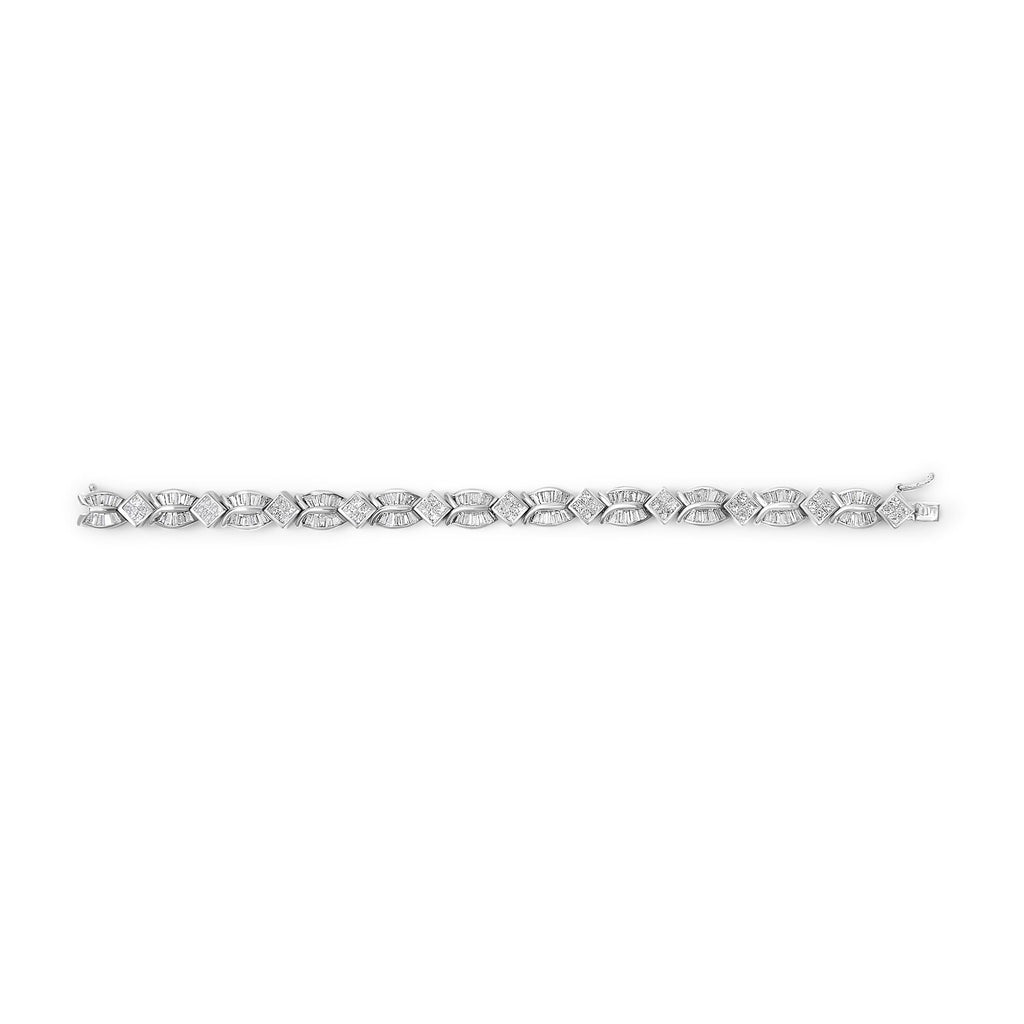 14K White Gold 8 5/8ct Cttw Princess and Baguette Diamond Geometric Twist Link Bracelet (G-H Color, VS1-VS2 Clarity) - 7"-3