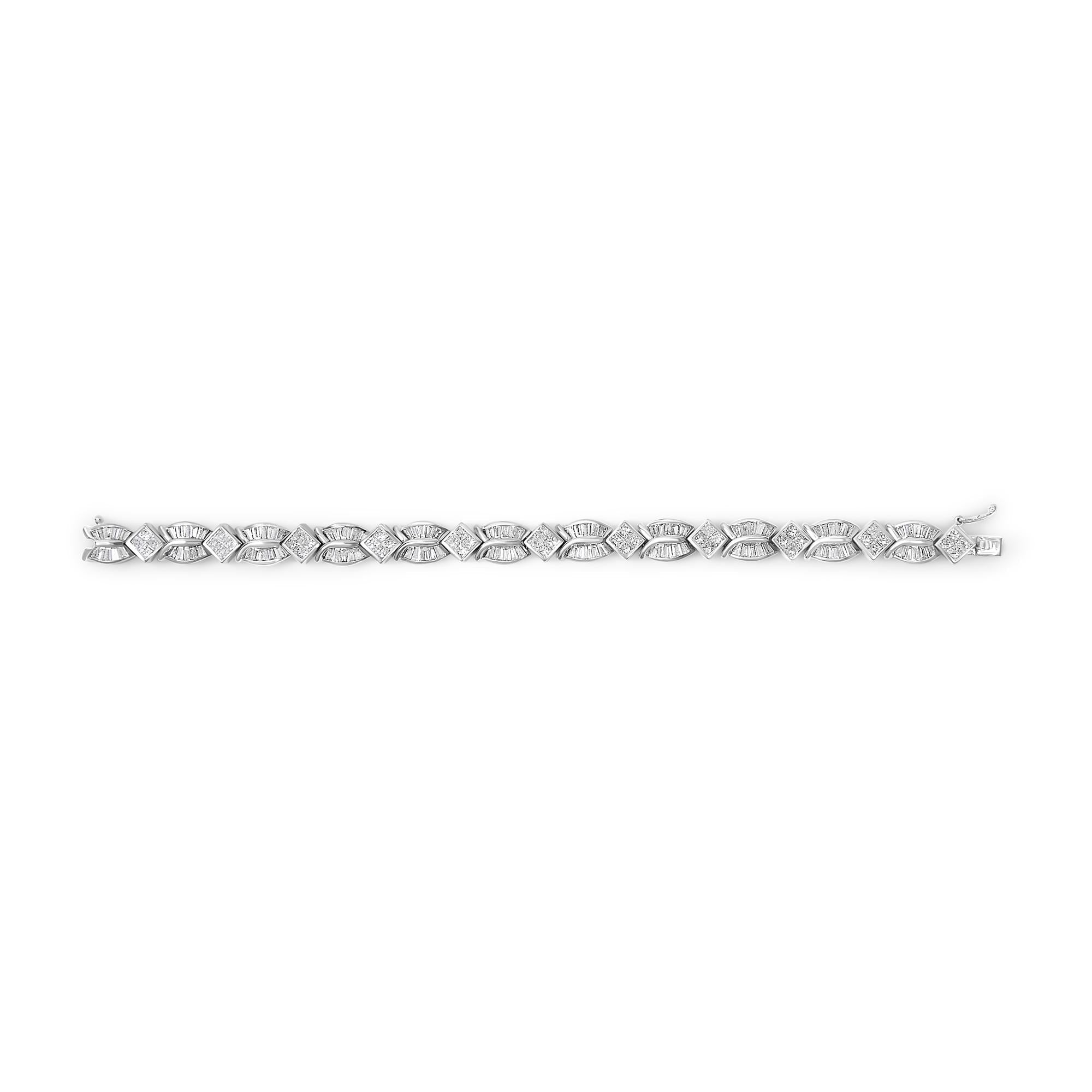 14K White Gold 8 5/8ct Cttw Princess and Baguette Diamond Geometric Twist Link Bracelet (G-H Color, VS1-VS2 Clarity) - 7"-3