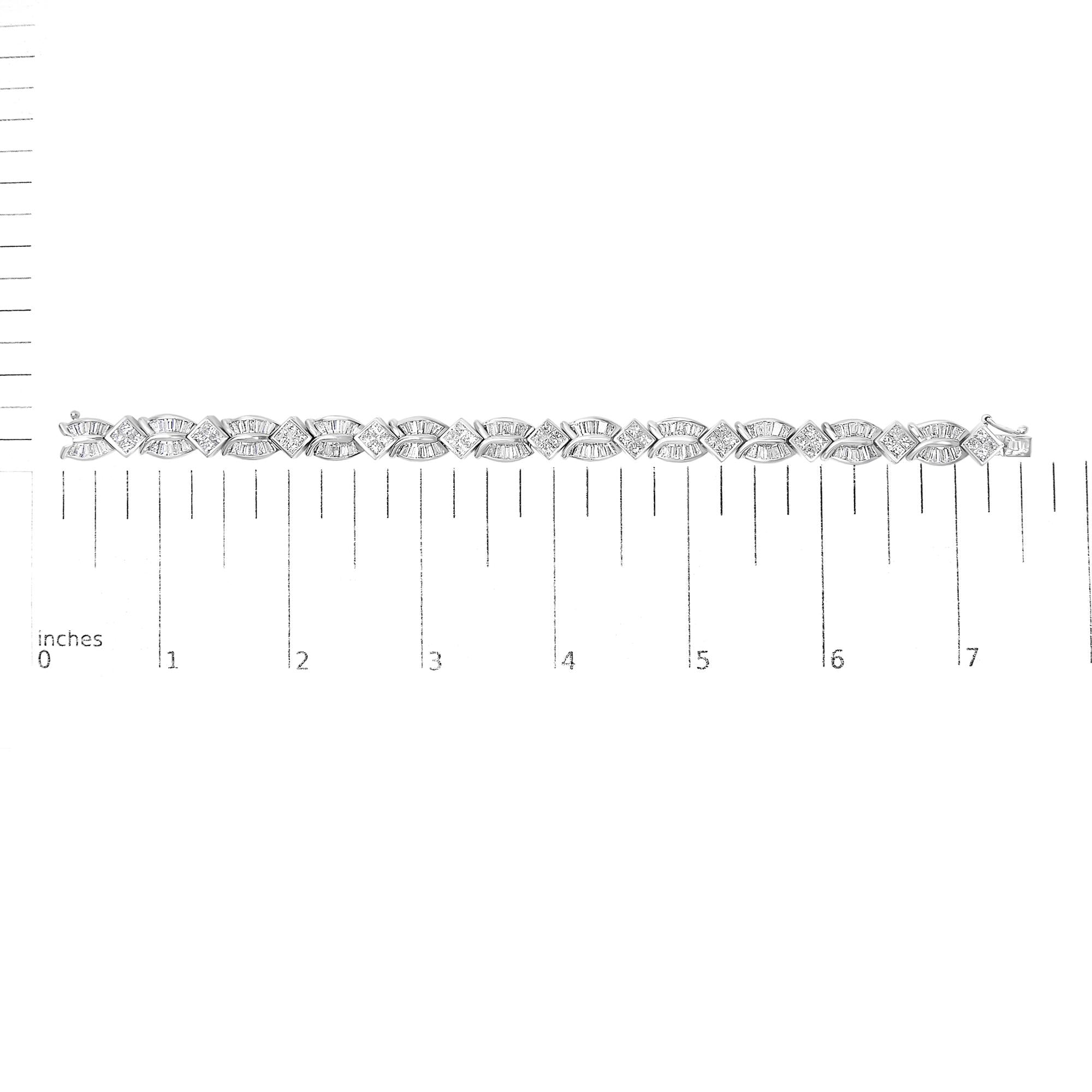 14K White Gold 8 5/8ct Cttw Princess and Baguette Diamond Geometric Twist Link Bracelet (G-H Color, VS1-VS2 Clarity) - 7"-4