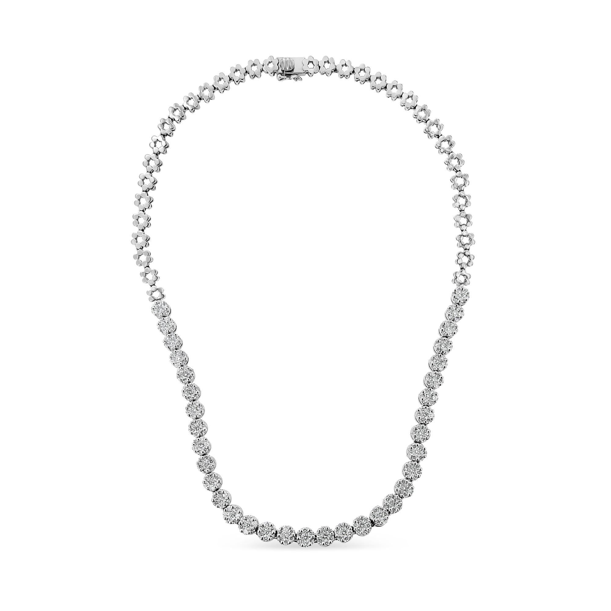 IGI Certified 14K Gold 8.0 Cttw Pave Set Round-Cut Diamond Cluster Graduating Riviera Statement Necklace (H-I Color, I1 Clarity)-0
