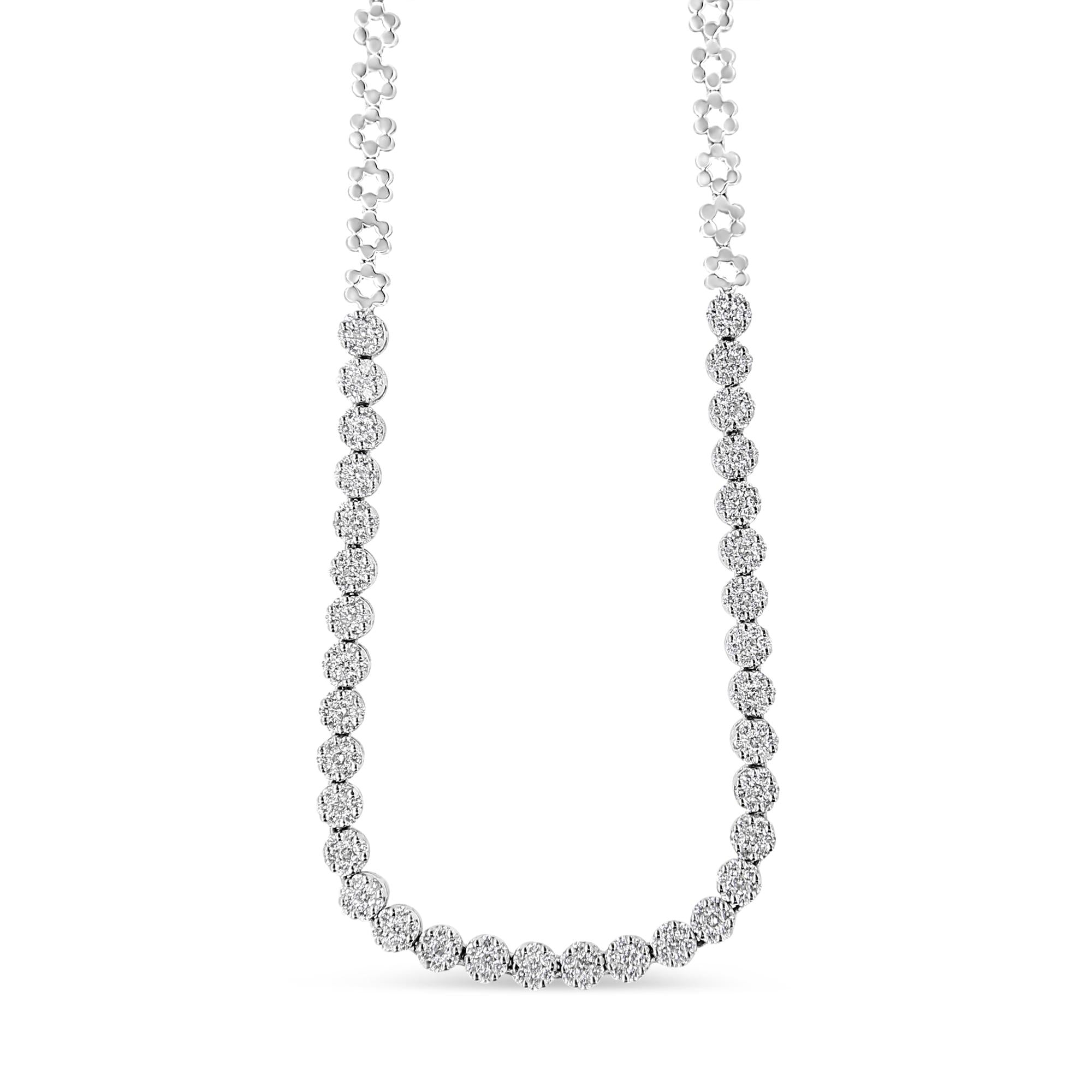 IGI Certified 14K Gold 8.0 Cttw Pave Set Round-Cut Diamond Cluster Graduating Riviera Statement Necklace (H-I Color, I1 Clarity)-1