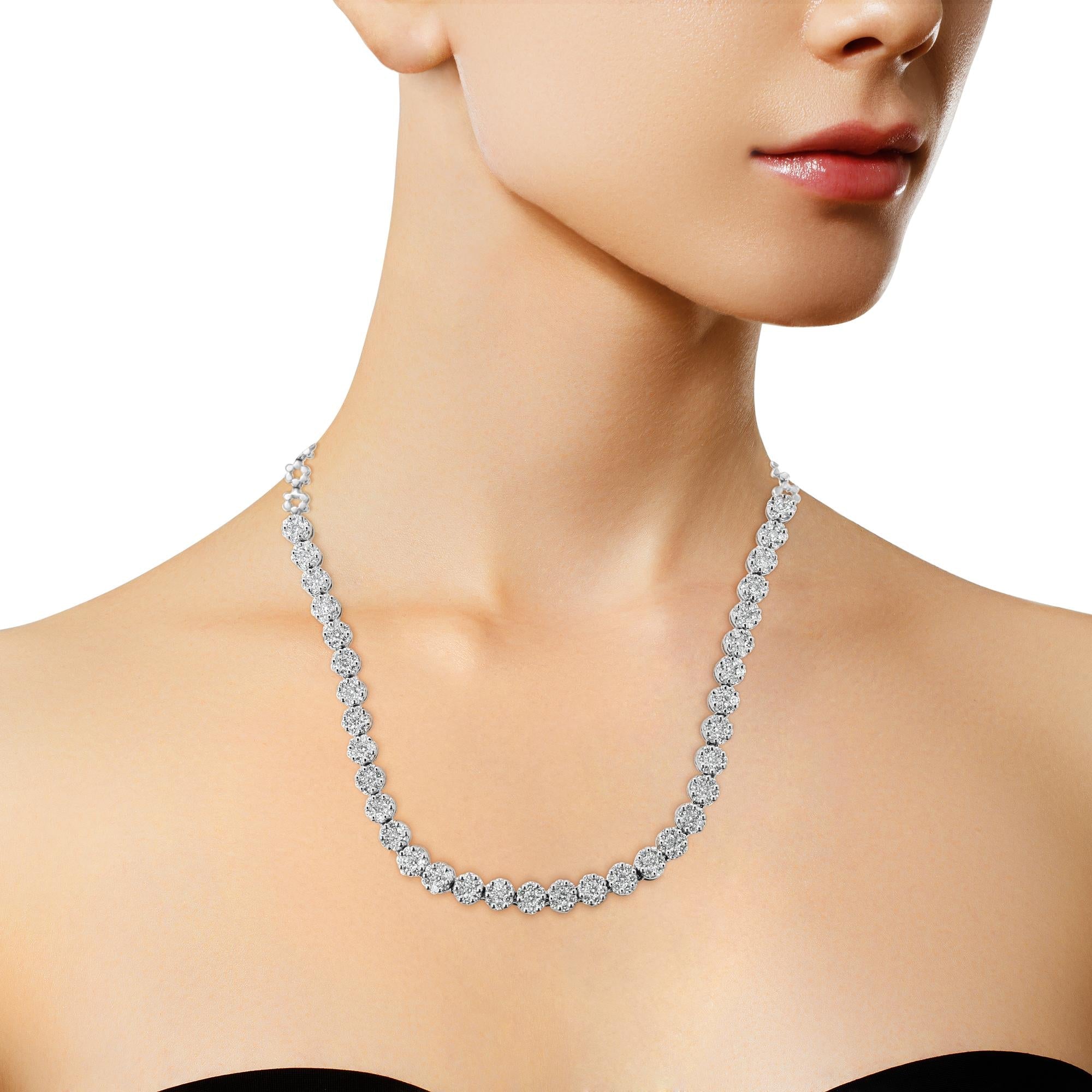 IGI Certified 14K Gold 8.0 Cttw Pave Set Round-Cut Diamond Cluster Graduating Riviera Statement Necklace (H-I Color, I1 Clarity)-2