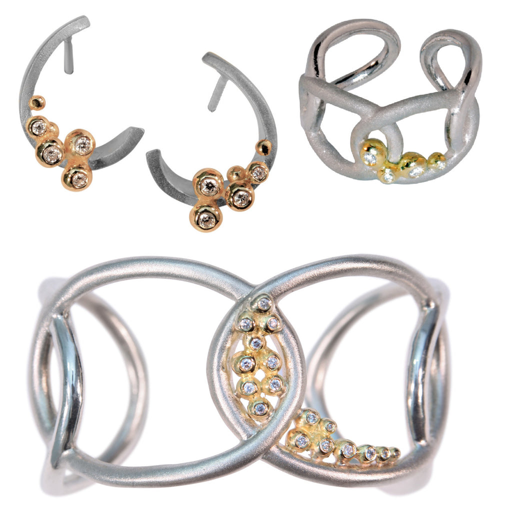 Curly Hoop Earring-14K Gold with Diamonds-2
