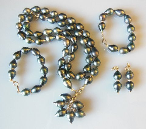 Tahitian Baroque Pearl Mega Set: Interchangeable Necklace/Bracelet, Earrings/Pendant-6