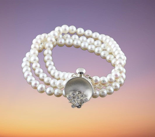 Bowl of Overflowing Diamonds on pearls-Bracelet- Sterling silver-4