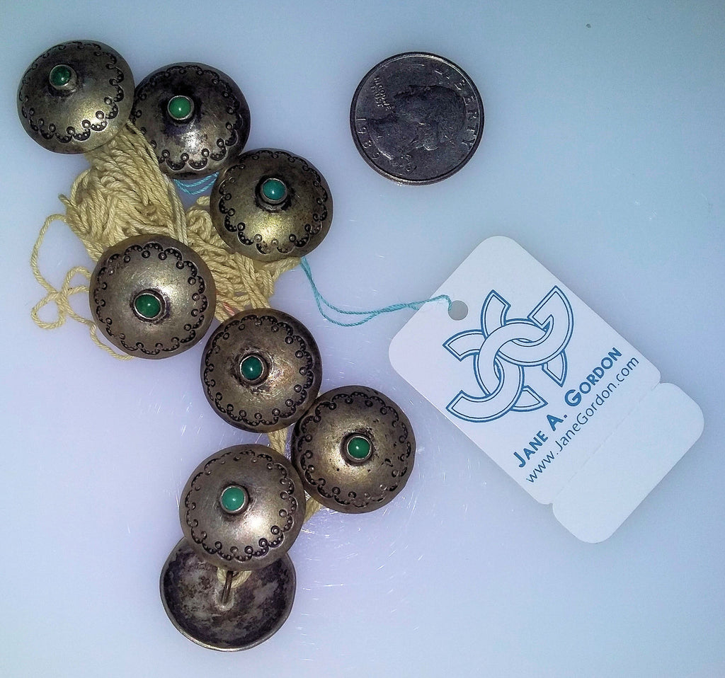 Vintage Navajo Buttons, Western Style Cowboy Turquoise and Sterling Silver-2