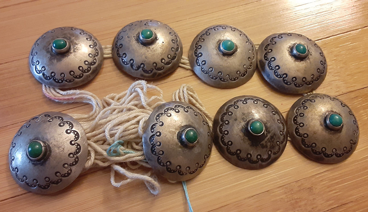 Vintage Navajo Buttons, Western Style Cowboy Turquoise and Sterling Silver-0