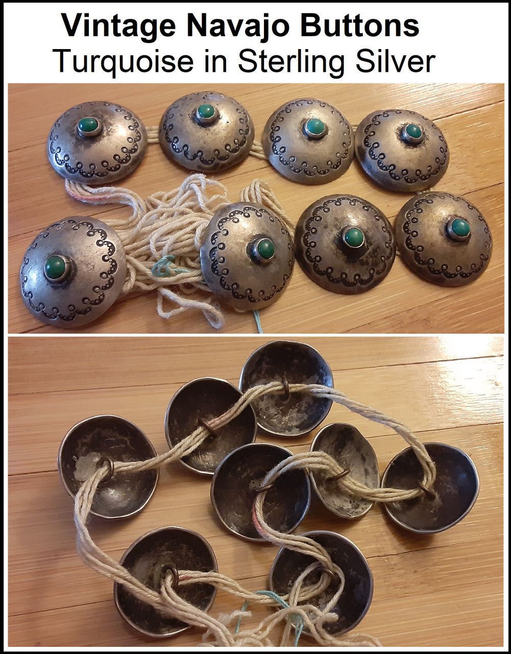 Vintage Navajo Buttons, Western Style Cowboy Turquoise and Sterling Silver-1