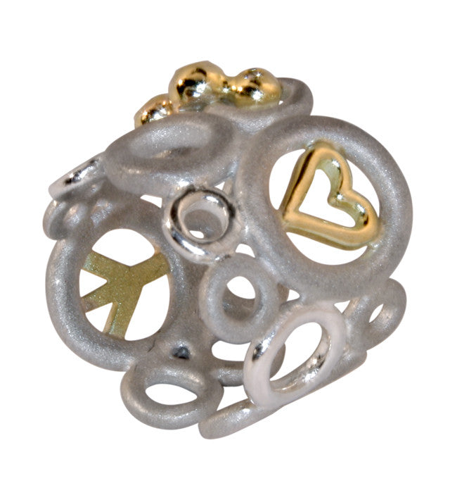 Peace, Love and Abundance Ring (Narrow) 14K Yellow & White Gold with Diamonds-3