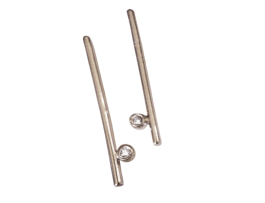 Dot & Line- Sterling Silver earrings with one diamond dot, and inspirational messages-9