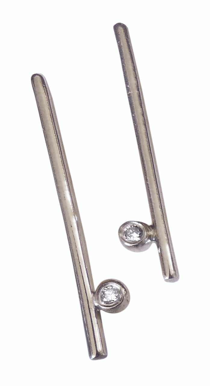 Dot & Line- Sterling Silver earrings with one diamond dot, and inspirational messages-0