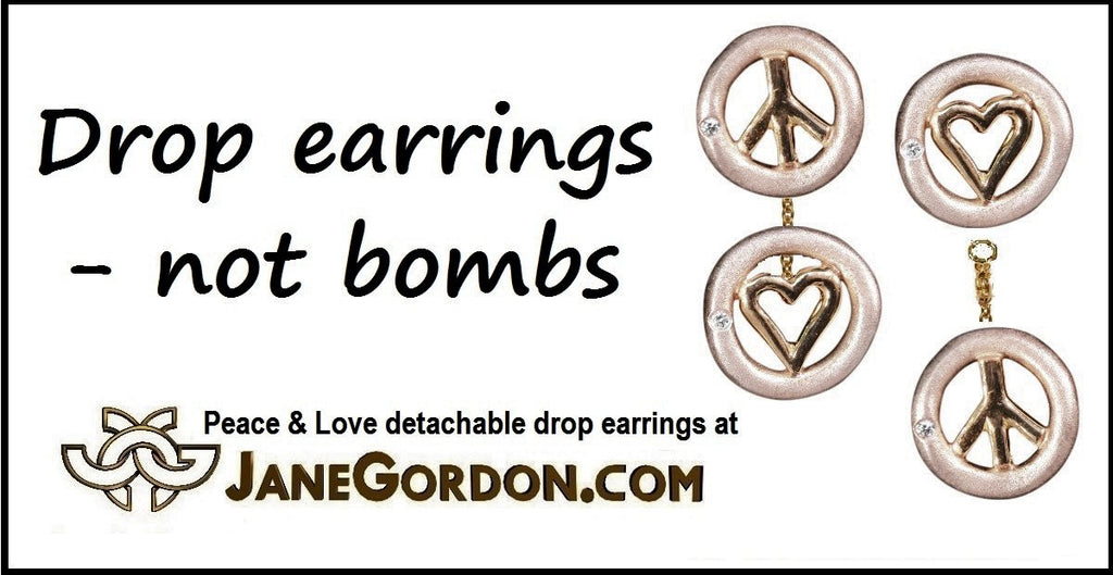 Peace & Love Earrings, Sterling Silver, Solid 18K Gold, with Tiny Diamonds-4