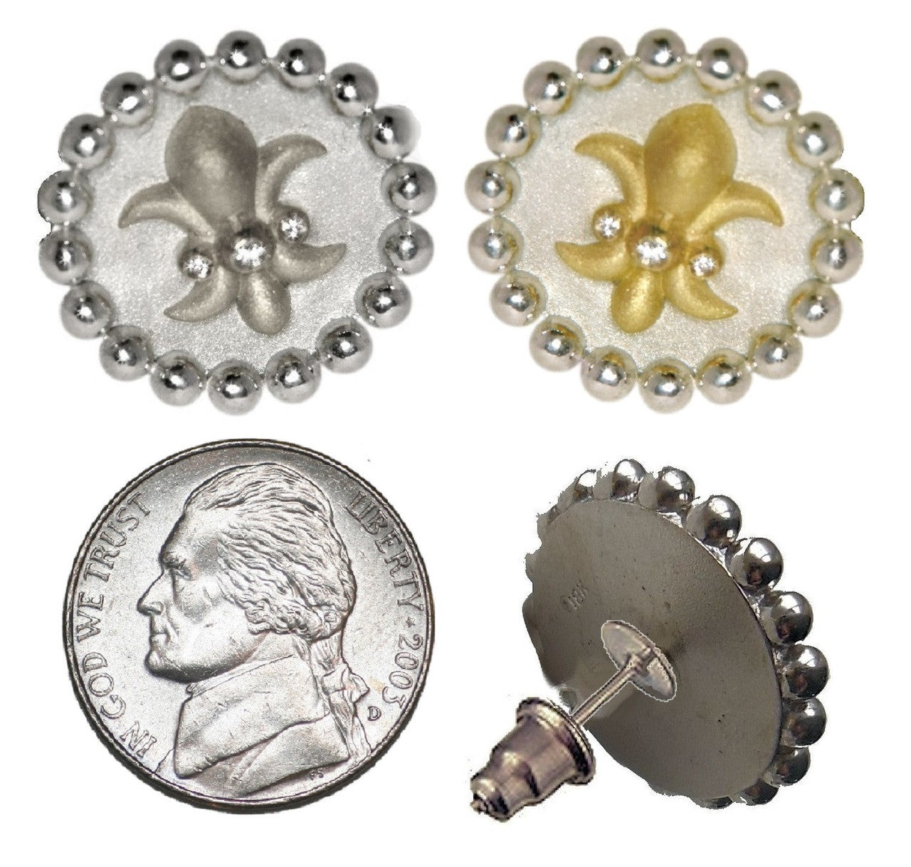 Fleur De Lis Tuxedo Shirt Studs: Diamonds in Sterling Silver-11