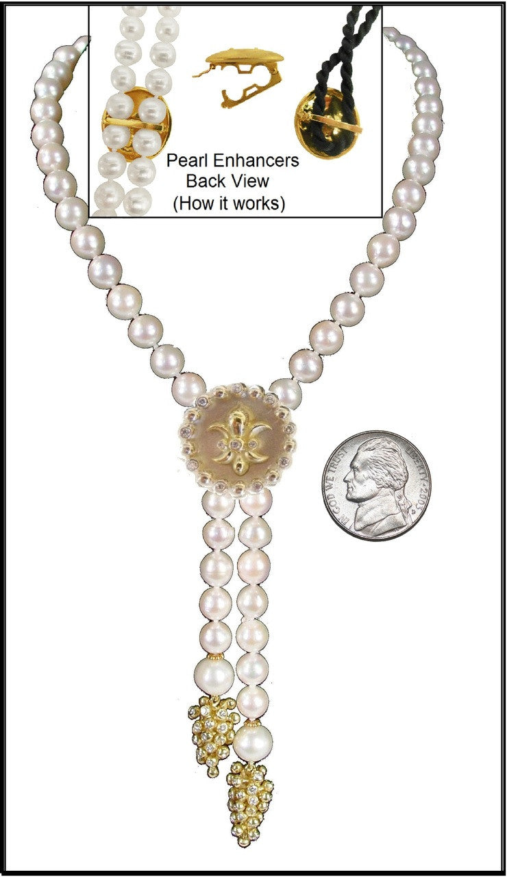 Fleur De Lis Pendant Necklace or Pearl Enhancer-Silver-18K Gold-Half Filled with Diamonds.-2
