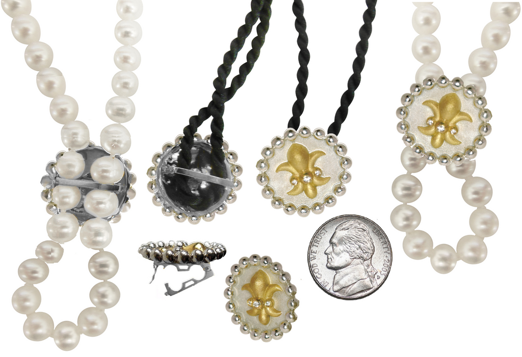 Fleur De Lis Pendant/Necklace or Pearl Enhancer-Silver, 18K Gold, Center Diamonds-0
