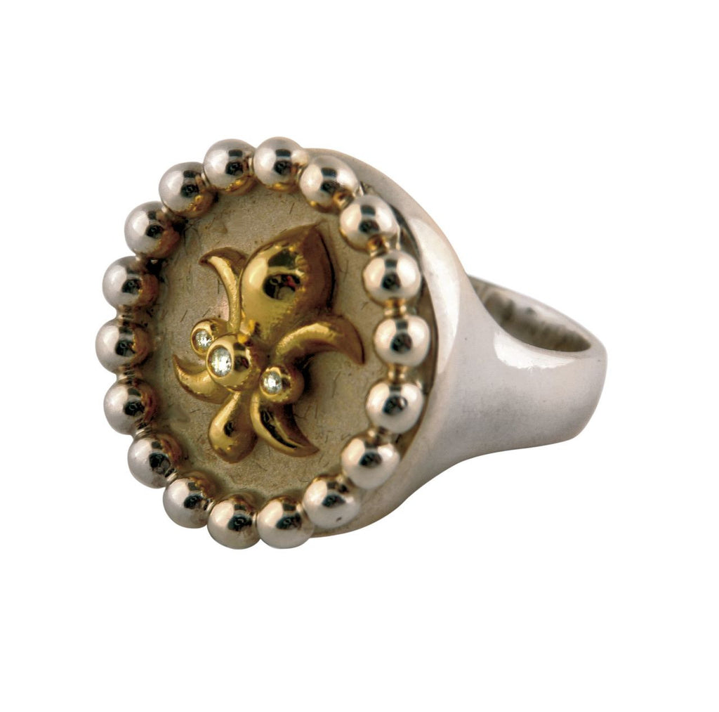Fleur De Lis Pendant Necklace or Pearl Enhancer-Silver-18K Gold-Half Filled with Diamonds.-18