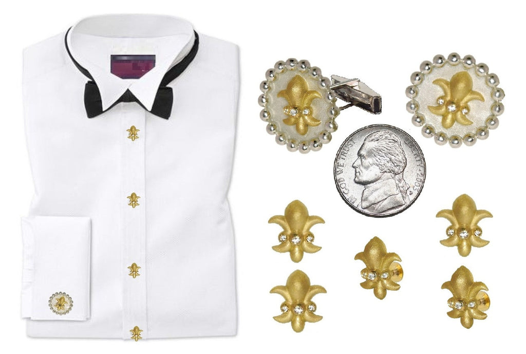 Fleur De Lis Tuxedo Shirt Studs: Diamonds in Sterling Silver-13