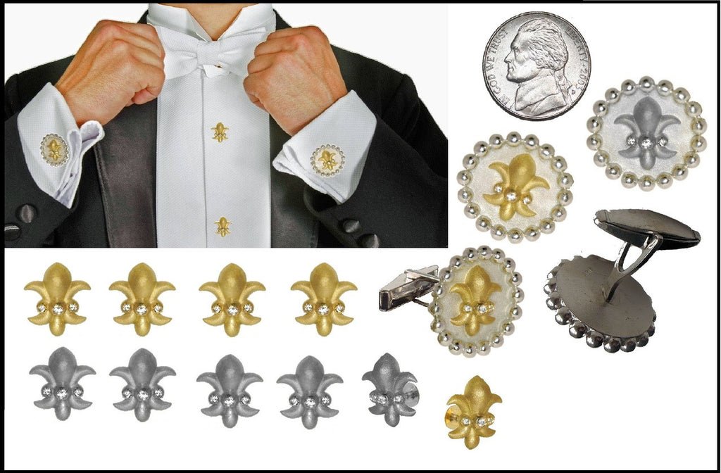 Fleur De Lis Tuxedo Shirt Studs: Diamonds in Sterling Silver-1