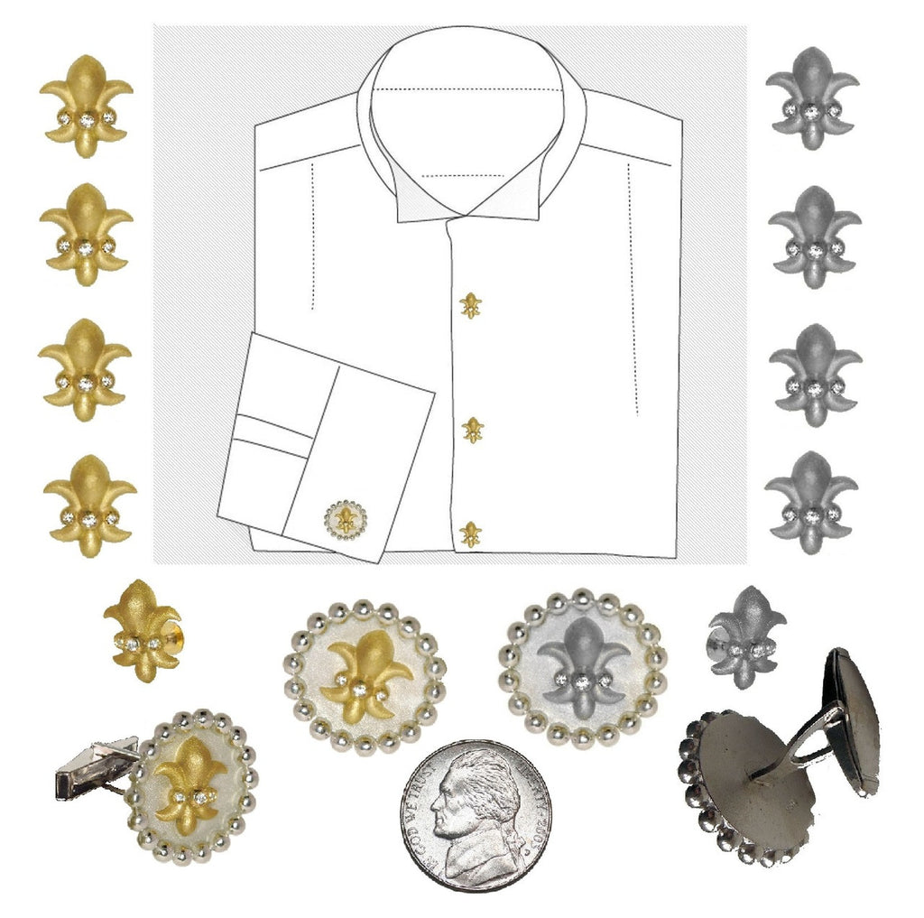 Fleur De Lis Tuxedo Shirt Studs: Diamonds in Sterling Silver-0
