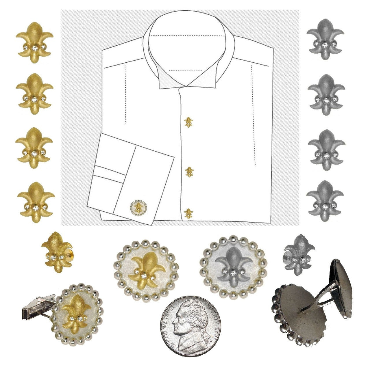 Fleur De Lis Tuxedo Shirt Studs: Diamonds in Sterling Silver-0