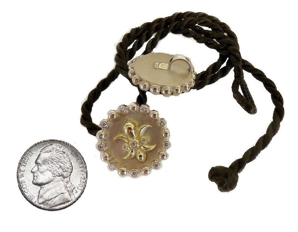 Fleur De Lis Pendant Necklace or Pearl Enhancer-Silver-18K Gold-Half Filled with Diamonds.-17