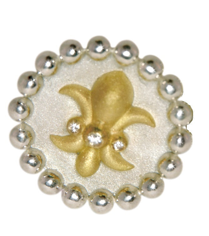 Fleur De Lis Pendant/Necklace or Pearl Enhancer-Silver, 18K Gold, Center Diamonds-25