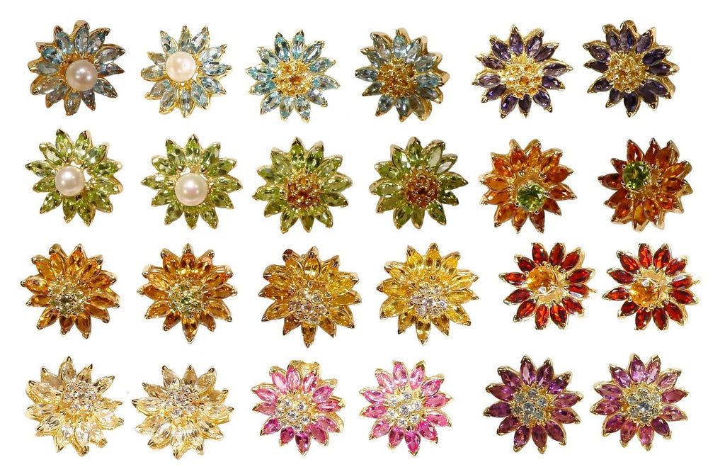 Gemstone Daisy earrings, Inter-changeable Stone Centers, 18K Gold & Semi-precious. Any gem available.-2