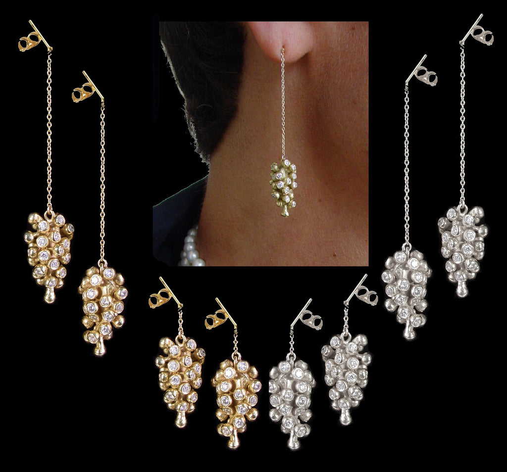 Grapes Drop Earrings: 14K Gold with Diamonds-1