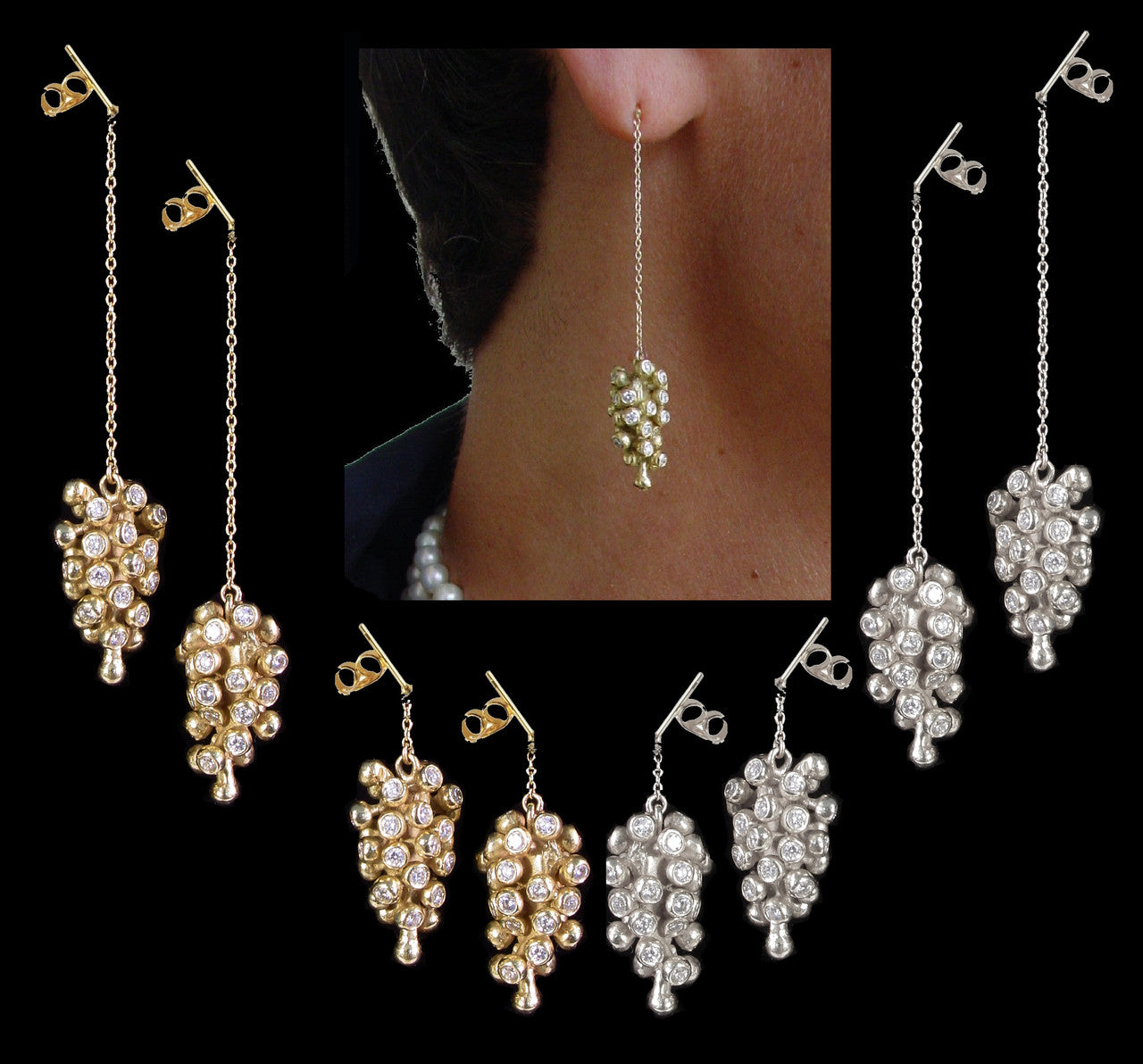 Grapes Drop Earrings: 14K Gold with Diamonds-1