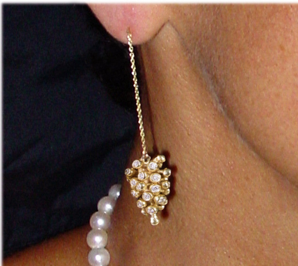 Grapes Drop Earrings: 14K Gold with Diamonds-3