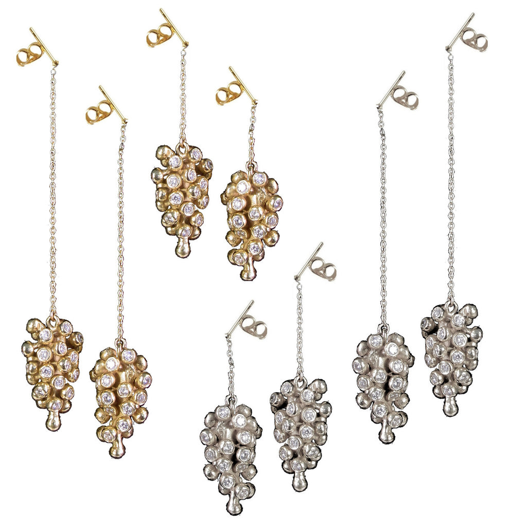 Grapes Drop Earrings: 14K Gold with Diamonds-4