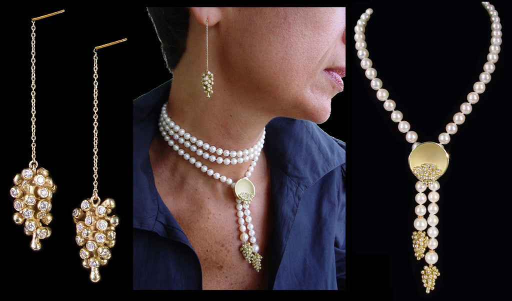 Grapes Drop Earrings: 14K Gold with Diamonds-6