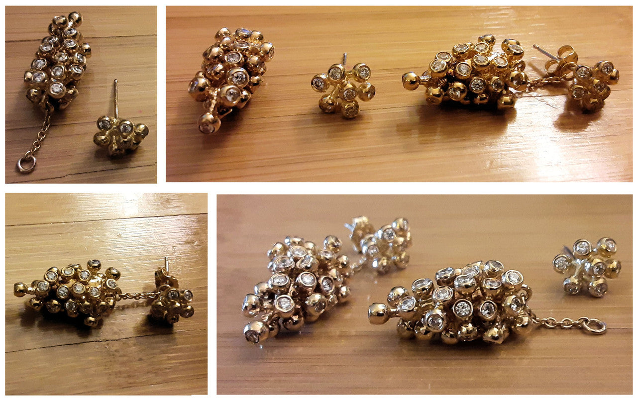 Grapes Drop Earrings- 2 parts-Detachable Stud. 18K Gold with diamonds-5