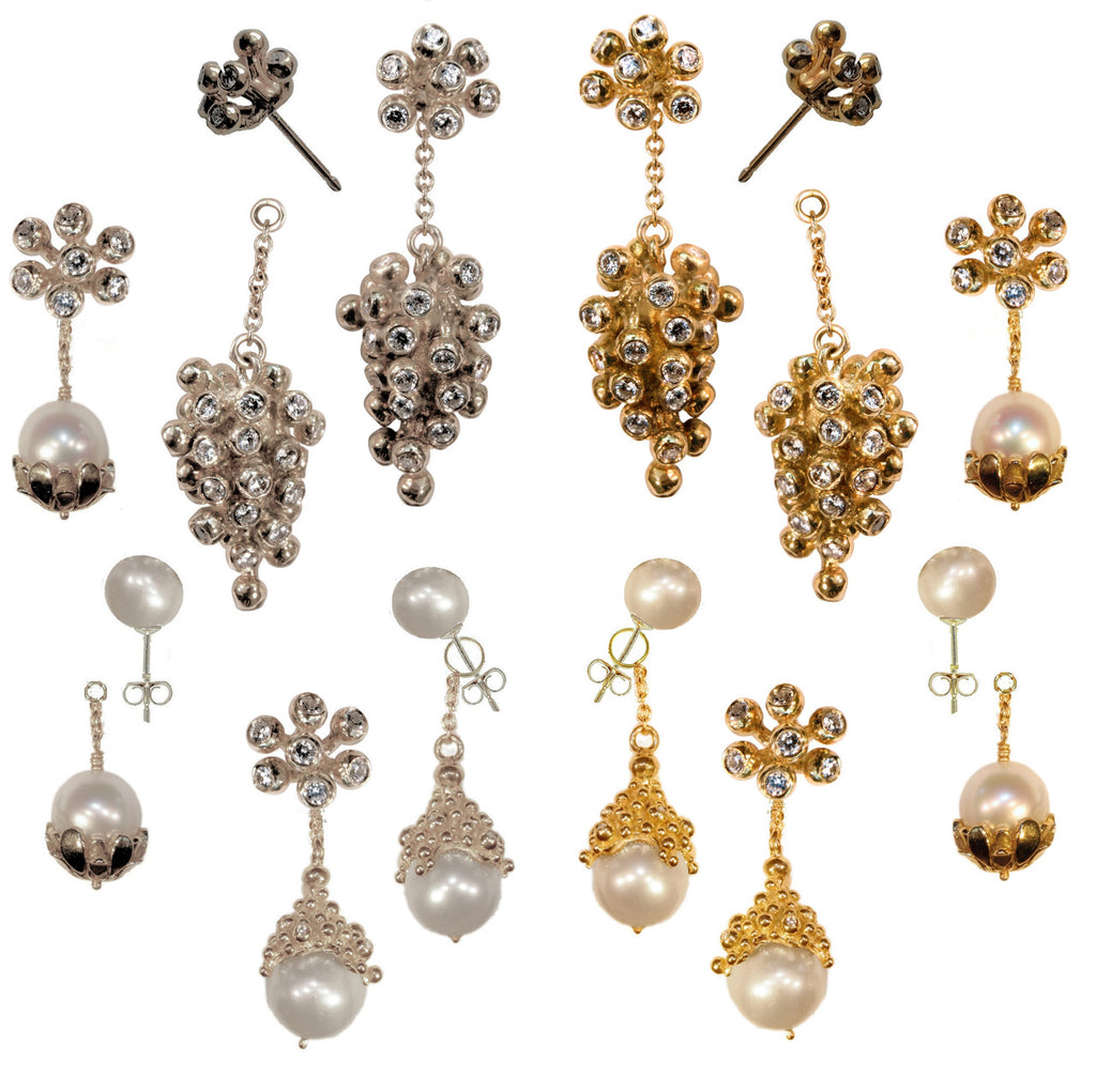 Grapes Drop Earrings- 2 parts-Detachable Stud. 18K Gold with diamonds-6