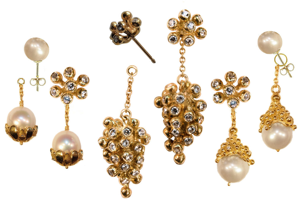Grapes Drop Earrings with Interchangeable Studs- 2 parts-14K Gold-9